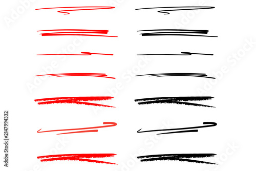 Foto Hand drawn red and black underline set scribble stroke highlighter marker line d