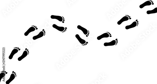 Shoe prints trail isolated on transparent background. Black footprints path top view. Footsteps walking track background pattern