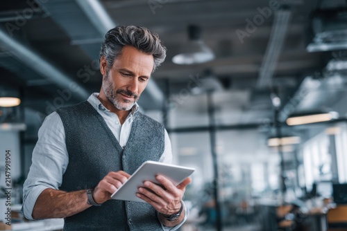 Business professional using digital tablet in modern office