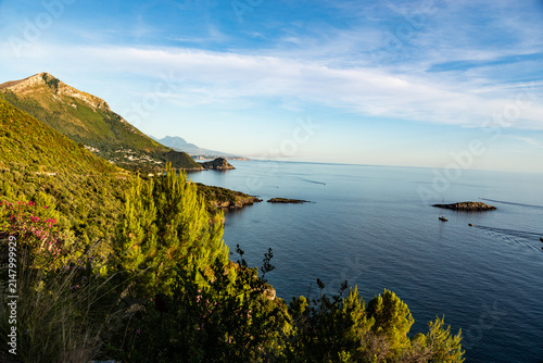 Scenic panoramic coastal view near Maratea, in the Basilicata region, Italy.