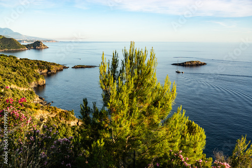 Scenic panoramic coastal view near Maratea, in the Basilicata region, Italy.