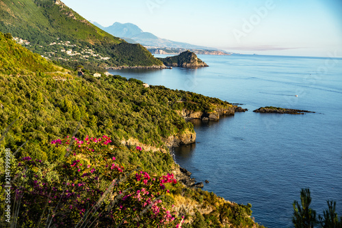 Scenic panoramic coastal view near Maratea, in the Basilicata region, Italy.