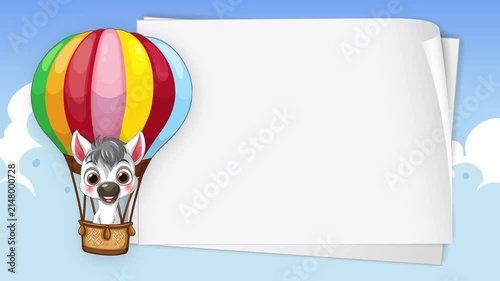 Animated Husky Dog in Colorful Hot Air Balloon with Blank Copy Space
