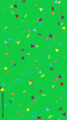Colorful Geometric Shapes Falling on Green Background Vertical Animation