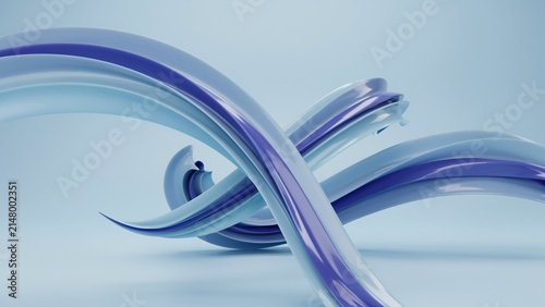 Abstract 3d render of intertwining glossy blue and purple ribbons