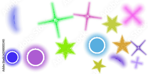 Cuadro en lienzo Set of colorful pixel art sparkle and star icons for game design elements isolat