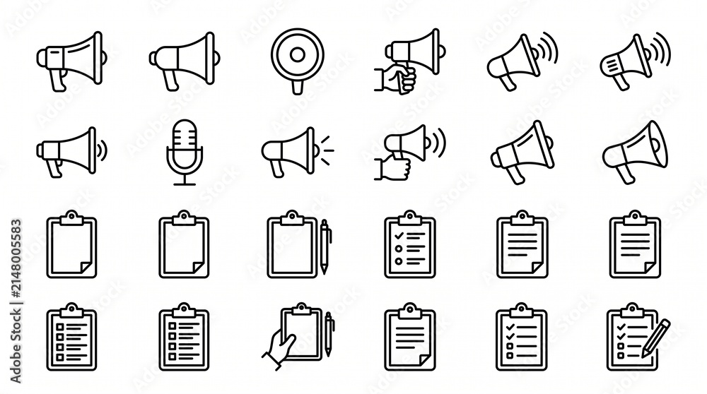 Fototapeta premium Businesswoman Holding a Megaphone and Clipboard for Marketing Campaigns. Female professional presenting ideas with communication tools.