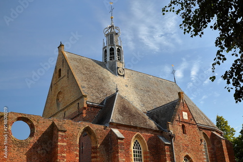 The Ruinekerk (Ruined church) in Bergen, North Holland, Netherlands, a 15th century church with ruins partly rebuilt