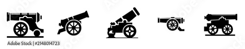 Fotografie Set of vintage cannon icons in black silhouette style