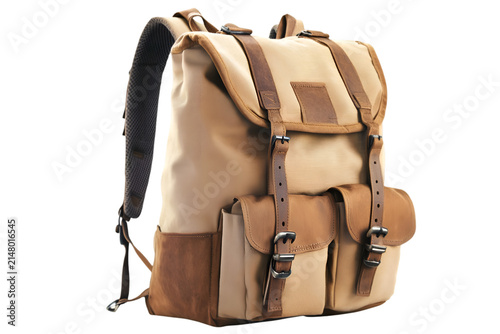 Trendy canvas backpack featuring leather details ideal for travel and daily activities
