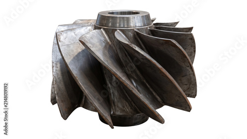 Photography Centrifugal compressor impeller with curved metal blades isolated on transparent