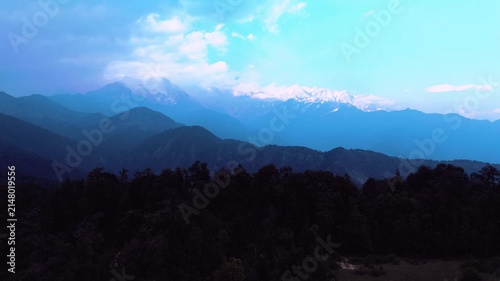 Drone Aerial of Himalayan Mountain Range at Evening