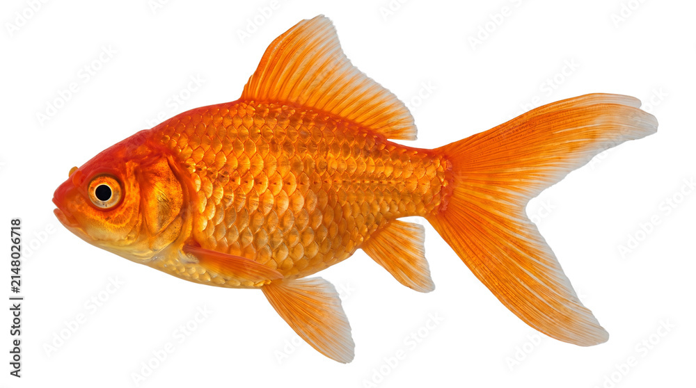 Fototapeta premium Vibrant Orange Goldfish Swimming Side View Isolated Cutout Element PNG Graphic Object
