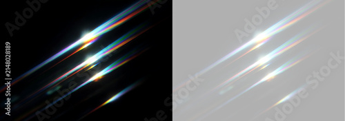 Fotografie Rainbow prism light leak overlay with bright lens flare beams