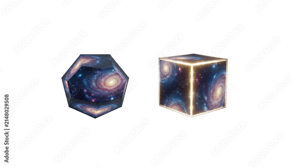 Fototapeta premium Abstract Geometric Shapes with Nebula Galaxy Surface Textures