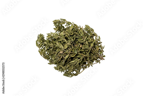 Dried thyme herb sprigs isolated on black background