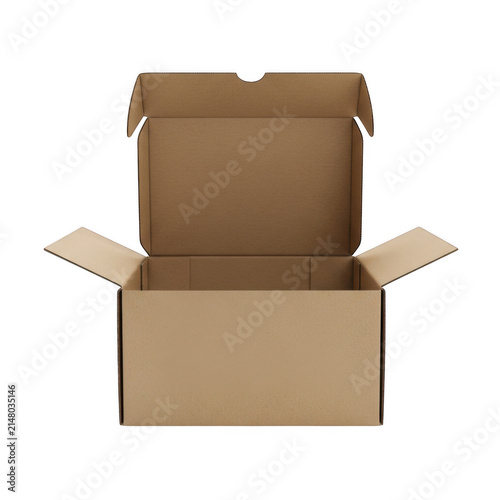 Open cardboard box with empty space inside on clean surface