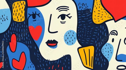 selective focus abstract art faces in dynamic background for commercial use