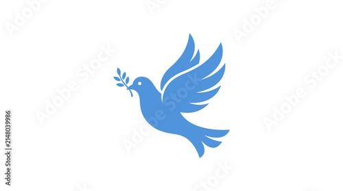 Blue Dove with Olive Branch Isolated