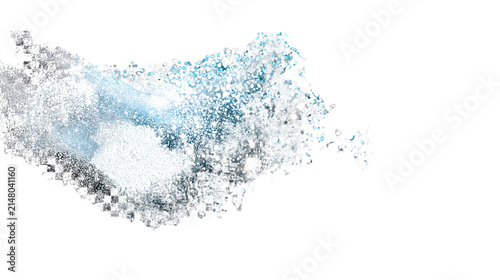Abstract Energy Burst: A dynamic and abstract composition featuring a burst of blue and white particles, suggesting motion, energy, and a digital transformation.