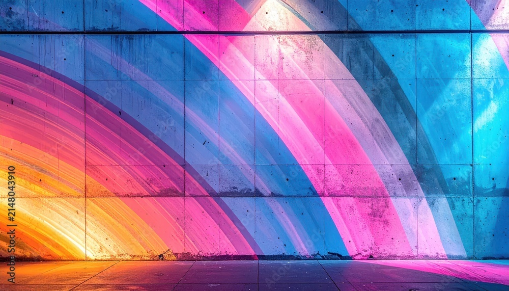Fototapeta premium Abstract Colorful Rainbow Arch Light Streaks on Textured Concrete Wall Background