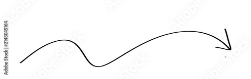 Hand drawn squiggly black arrow pointing right isolated