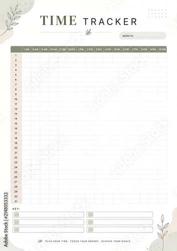 Minimal Time Tracker Printable Productivity Planner