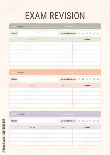 Exam Revision Planner Printable Study Tracker