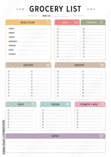 Colorful Grocery List Printable Shopping Planner