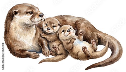 north american river otter (lontra canadensis) swimming in a river