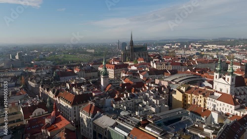 Cathedral of St Peter and Paul Aerial Drone Approach in Brno Czech Republic
