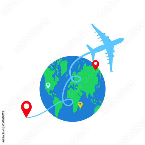 Airplane and route pin maps illustration