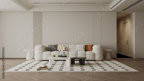 Modern sofa and concrete wall in living room interior, modern design, mock up furniture decorative interior, 3d rendering
