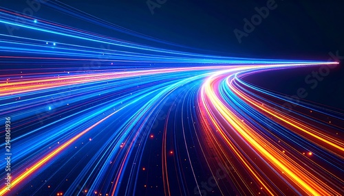 High Speed Blue and Orange Fiber Optic Light Trails Background