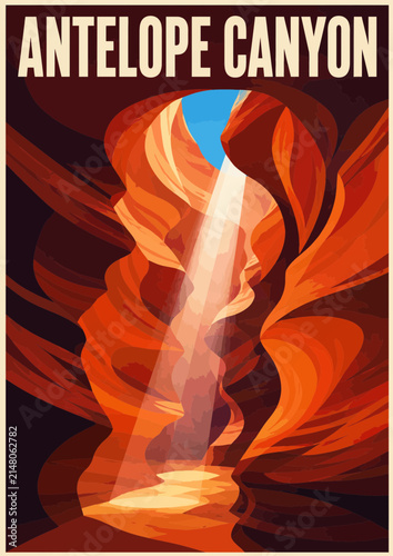096-22-Antelope canyon slot canyon with sandstone walls and a light beam