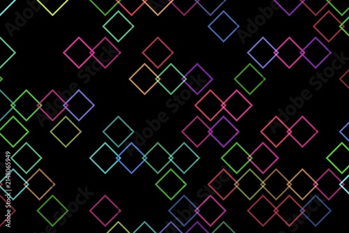 Colorful neon square pattern on black background