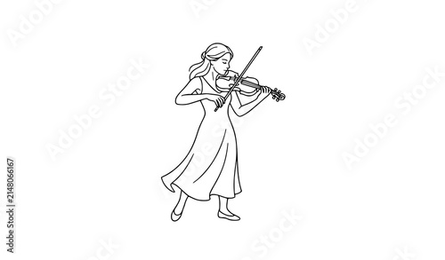 Konstfotografi Continuous line drawing of a graceful female violinist playing a musical instrum