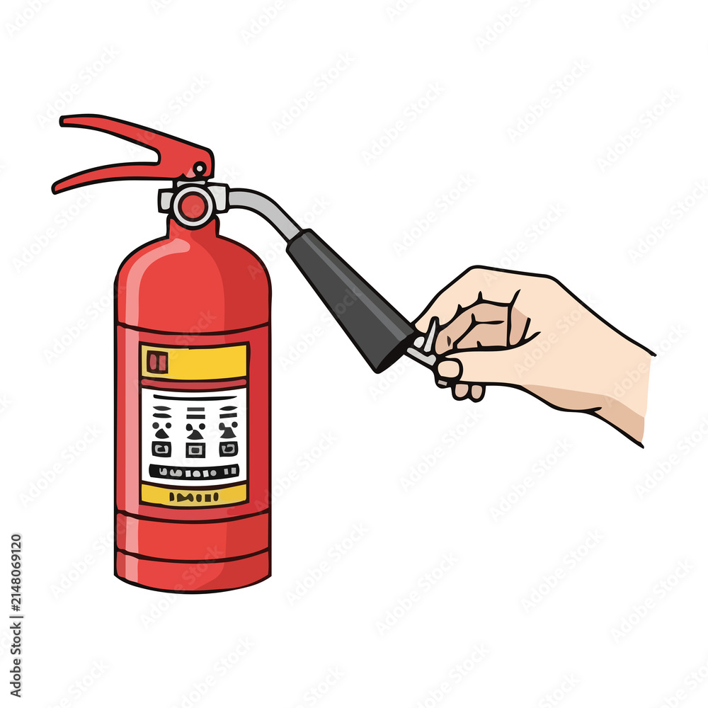 Obraz premium Hand holding a red fire extinguisher for safety and emergency use