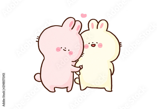 Konstfotografi Rabbit couple crossing arms and smiling closely together, happy love romance or