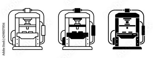 Industrial Hydraulic Press Icons, Manufacturing Machine Vector Graphics, Heavy Duty Equipment Set