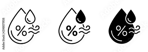 Humidity Icons Set: Percentage, Water Droplet, Airflow Symbols for Climate Control, Weather, and Measurement