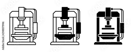 Hydraulic Press Icons, Industrial Machinery Vector Graphics, Manufacturing Equipment Symbols