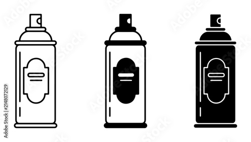 Three Spray Can Icons, Vector Set: Outline, Silhouette, and Solid Fill Styles for Aerosol Product Design and Graphics