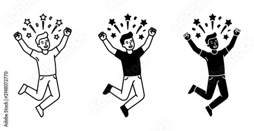 Canvastavla Celebration Icons, Joyful People Jumping, Success Vector Graphics, Achievement S