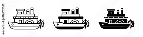 Foto Paddle Steamer Icons, Riverboat Vector Graphics, Vintage Steamship Illustrations