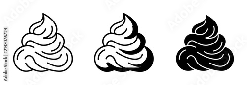 Swirl Icon Set, Whipped Cream, Frosting, Swirl Vector Graphics, Food Decoration, Dessert Topping, Sweet Treat Icons