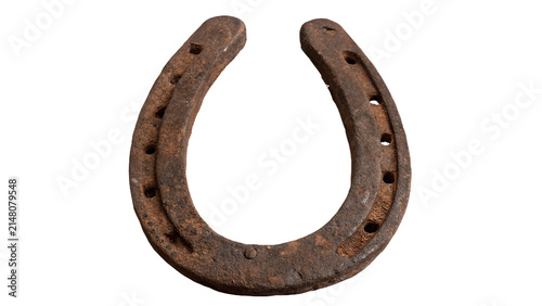 Foto Old rusty metal horseshoe lucky charm isolated on transparent background for goo