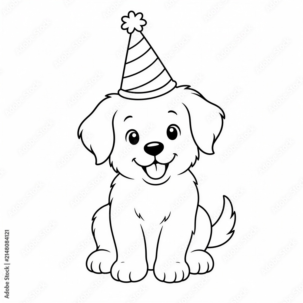 Obraz premium Cute Puppy Wearing Party Hat Birthday