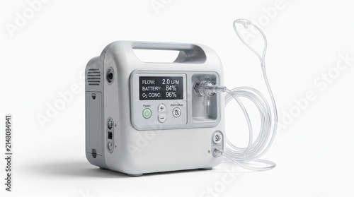 Obraz na płótnie Portable oxygen concentrator with digital display and nasal cannula, medical res