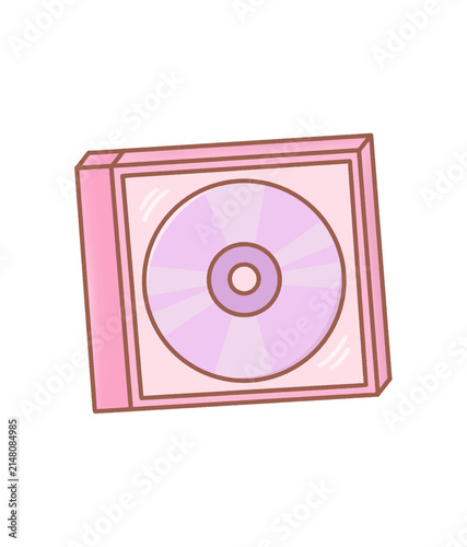 фотографія Cute Pink CD Jewel Case Icon, Hand Drawn Kawaii Vector Illustration
